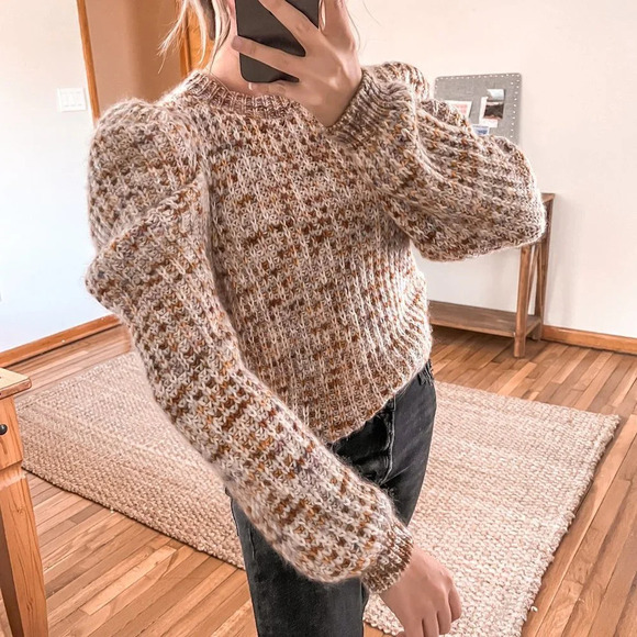 Ulla Johnson Rosina Colorful Puff Sleeve Crew Neck Alpaca Blend Knit Sweater M/L - Picture 2 of 12